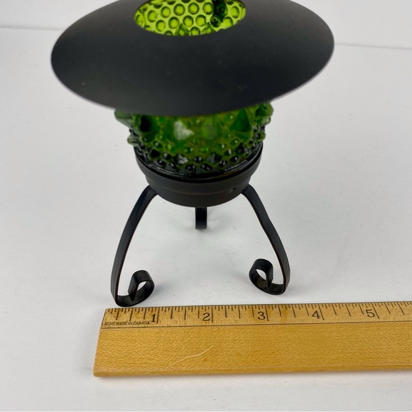 Pair Vintage Green Glass/Black Metal Pedestal Votive Candle Holders, Unused - Picture 7 of 7